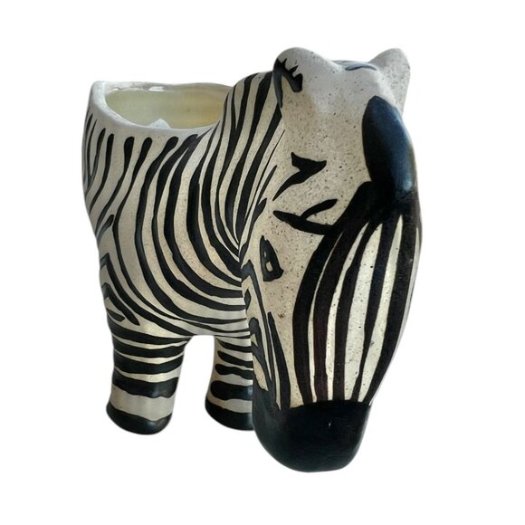 Handcrafted Anthropology Retired Zebra Ceramic Planter by Leah Reena Goren GUC - Picture 2 of 11